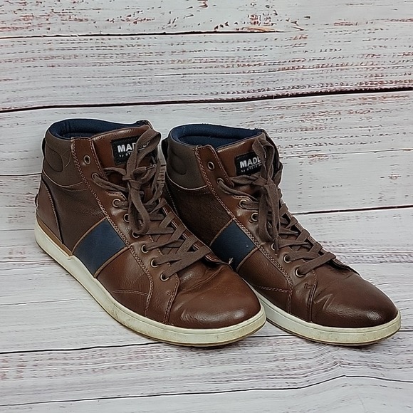 Steve Madden Other - Madden Steve Madden Brown Navy Vegan Leather High Top Men's Sneakers Size 10.5